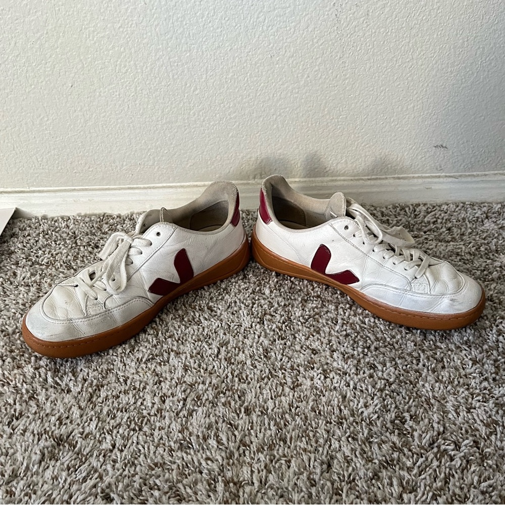 Veja V-12 Leather Open White With Red Sneakers Women’s Size 10 - Picture 6 of 16